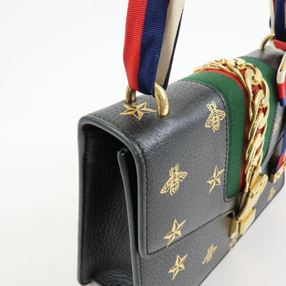 Gucci Sylvie Printed Leather, Black, Leather, Shoulder Bag