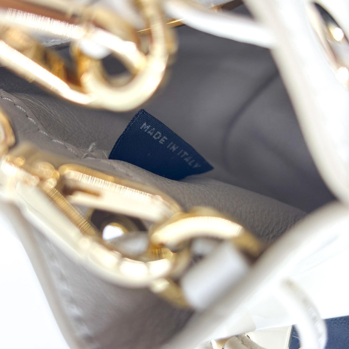 Prada Triangle Logo Drawstring Pouch Bucket Patent, Beige, Patent Leather, Clutch