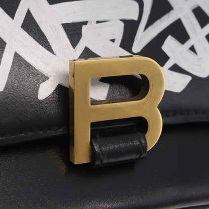 Balenciaga Graffiti Hourglass Top Handle Leather, Black, Leather, Handbag