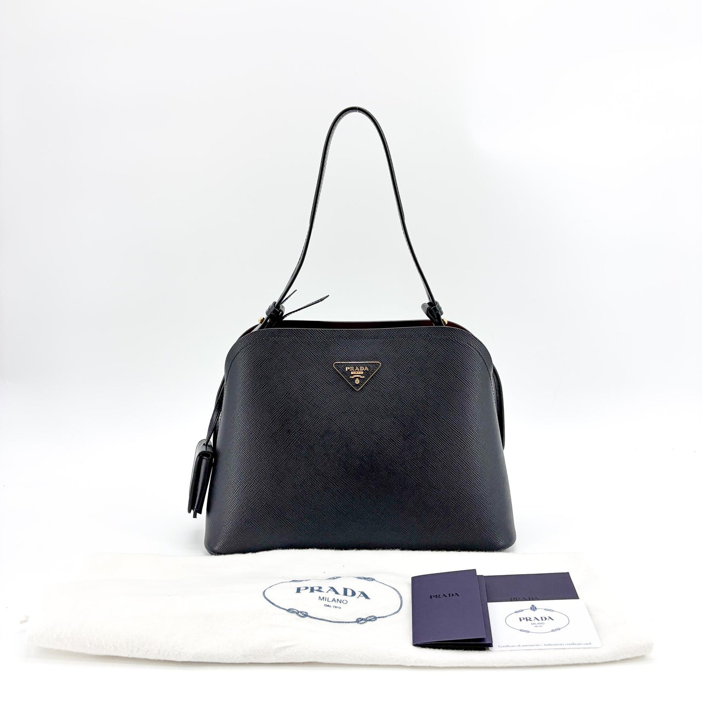 Prada Matinee Top Handle Saffiano Leather, Black, Leather, Handbag