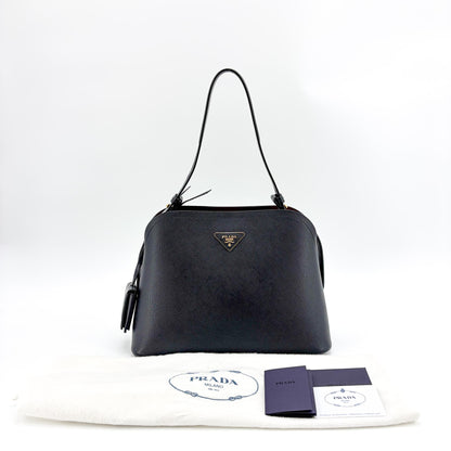 Prada Matinee Top Handle Saffiano Leather, Black, Leather, Handbag