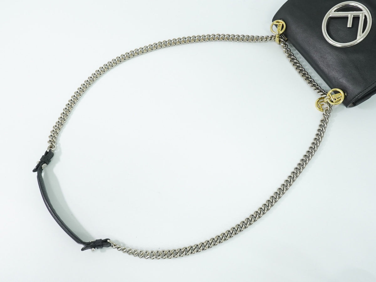 Fendi Kan I F Leather, Black, Leather, Shoulder Bag