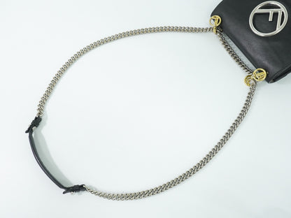 Fendi Kan I F Leather, Black, Leather, Shoulder Bag