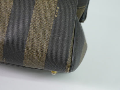 Fendi Vintage Pequin Convertible Boston Coated Canvas, Khaki, Canvas, Handbag
