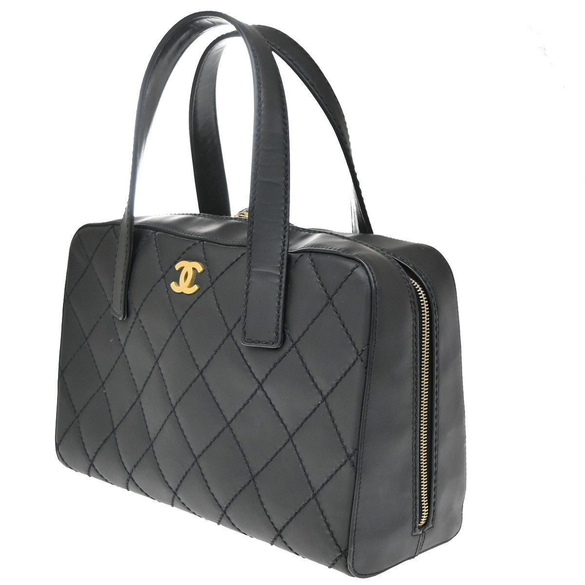 Chanel Wild Stitch Handbag Quilted Calfskin, Black, Leather, Shoulder Bag