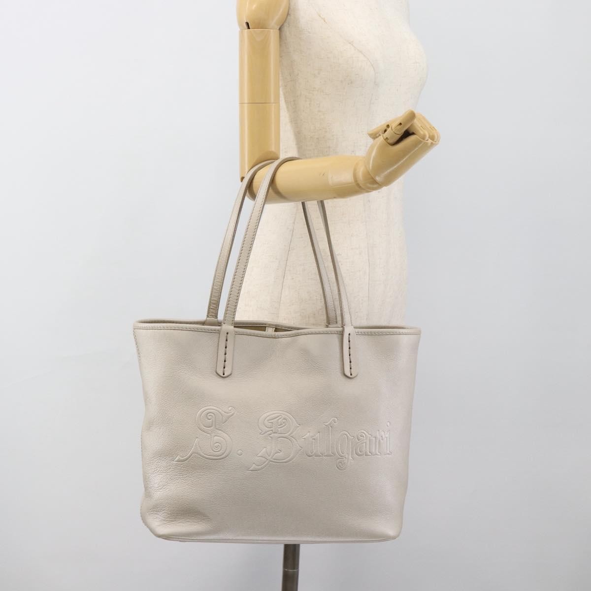 Bvlgari Vintage Leather, Gray, Leather, Tote Bag