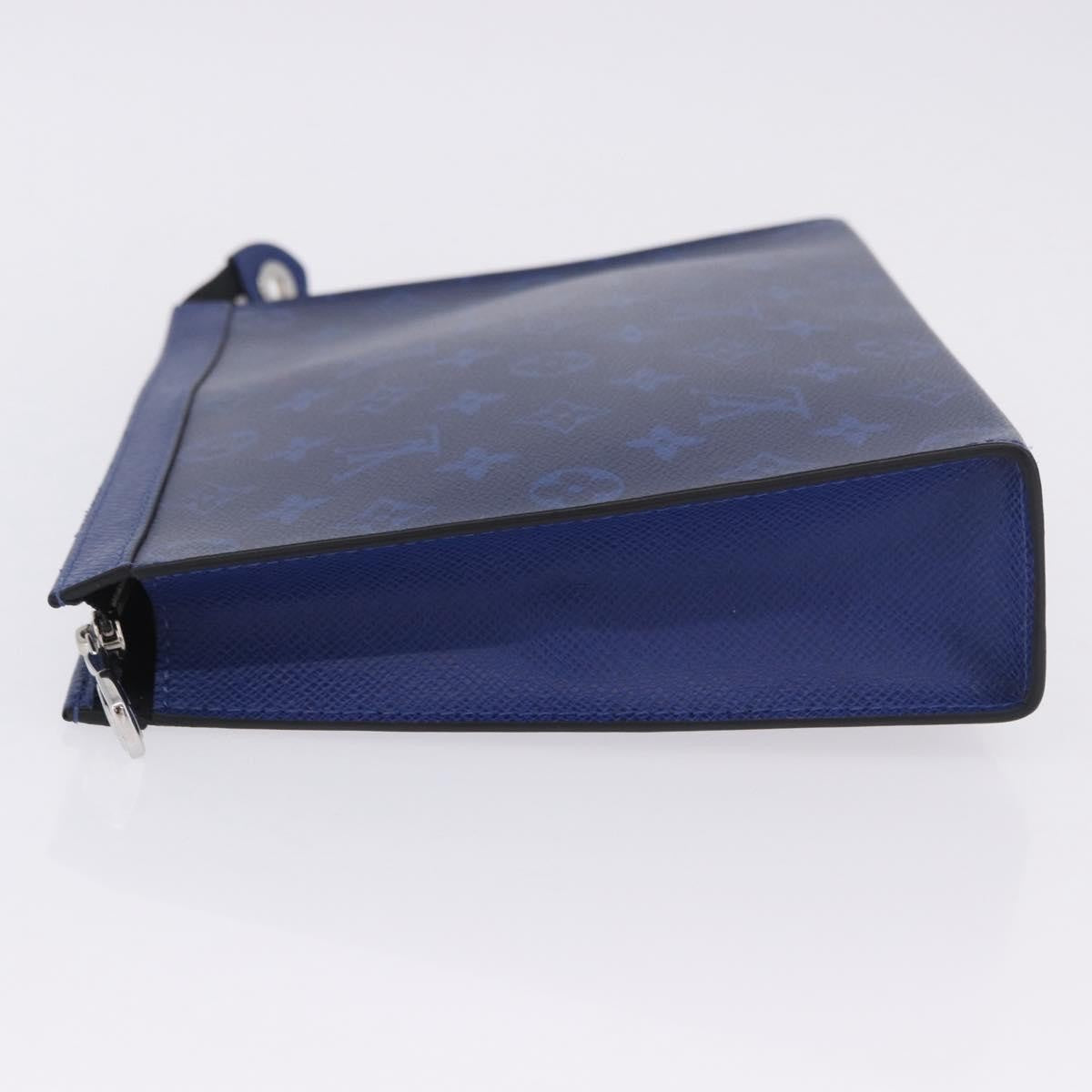 Louis Vuitton Pochette Voyage Monogram Taigarama, Blue, Leather, Clutch