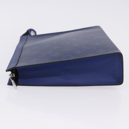 Louis Vuitton Pochette Voyage Monogram Taigarama, Blue, Leather, Clutch
