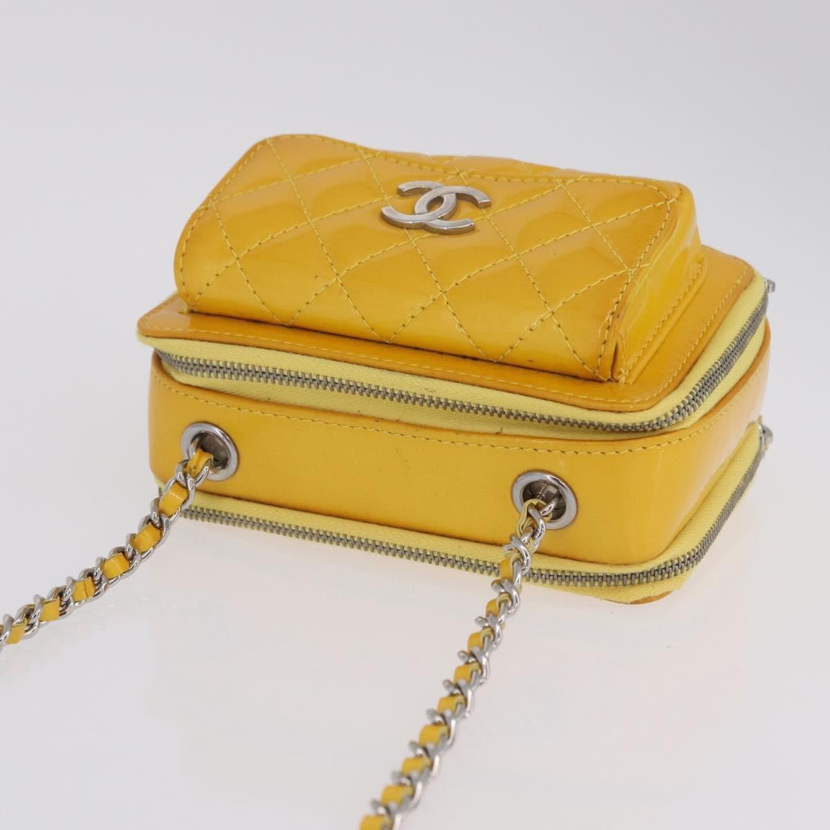Chanel Pocket Box Camera Case Quilted Patent, Yellow, Patent Leather, Crossbody Bag
