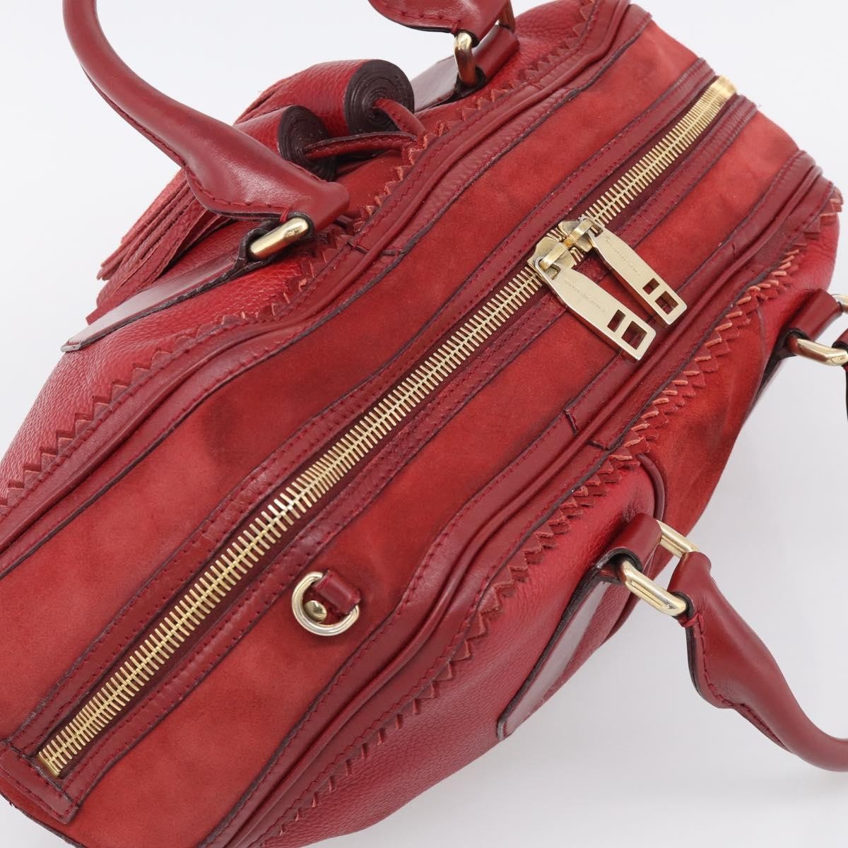 Burberry Hedwig Bowler Leather with Suede, Red, Leather, Handbag