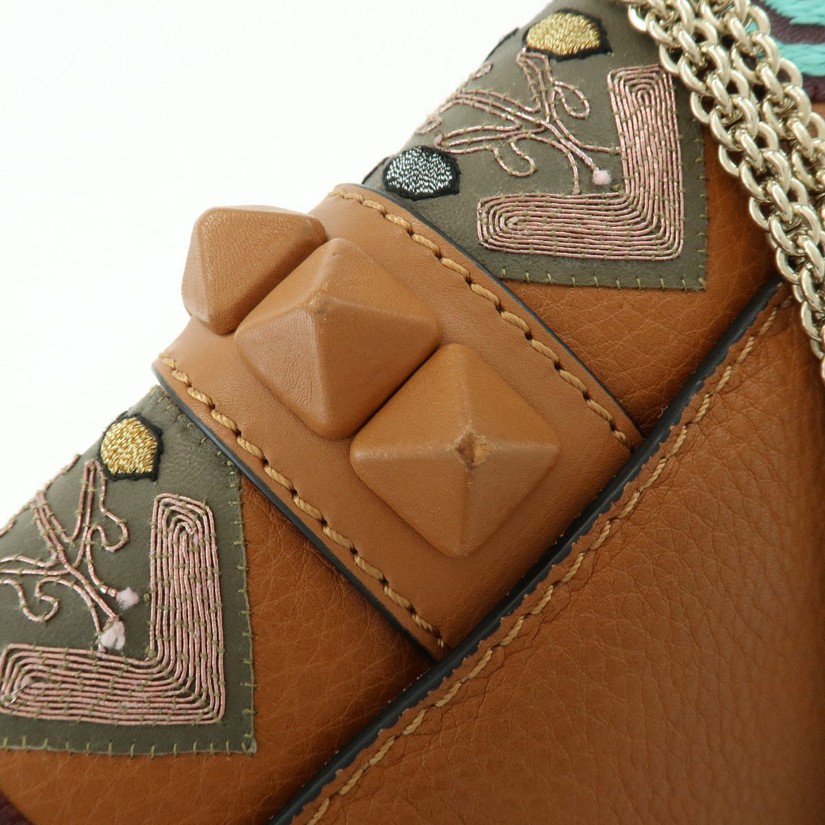 Valentino Garavani Glam Lock Leather, Brown, Leather, Shoulder Bag