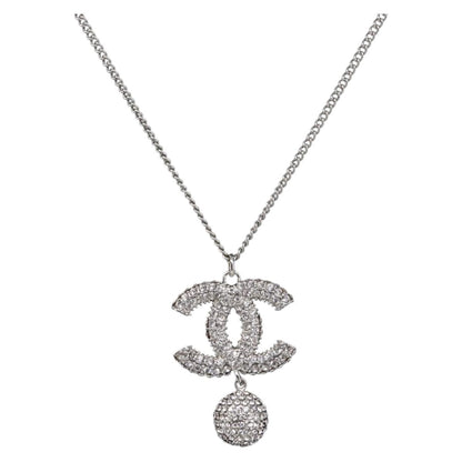 Chanel CC Ball Drop Pendant Metal with Crystals, Silver, Metal, Necklace