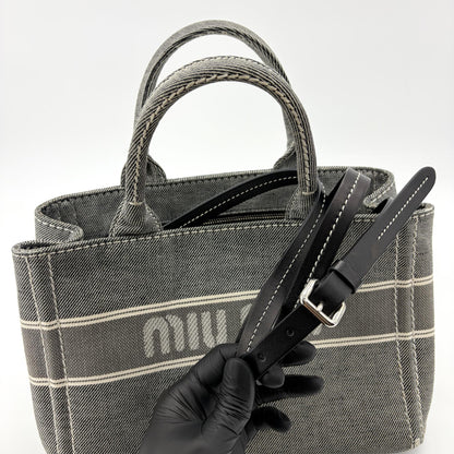 Miu Miu My Logo Leather, Black, Denim, Crossbody Bag