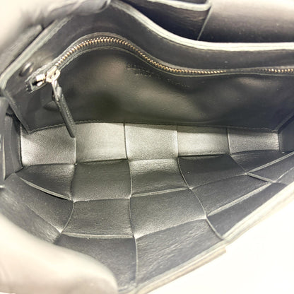 Bottega Veneta Cassette Maxi Intrecciato Patent, Black, Leather, Crossbody Bag
