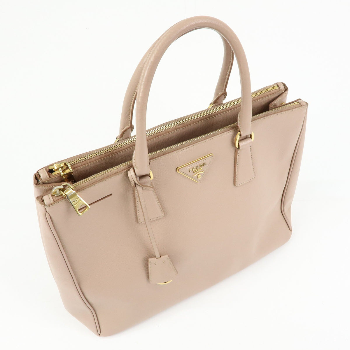Prada Galleria Double Zip Saffiano Leather, Pink, Leather, Tote Bag