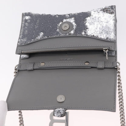 Balenciaga Hourglass Chain Leather with Sequins, Silver, Leather, Crossbody Bag