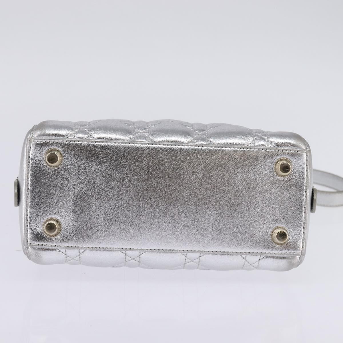 Christian Dior Cannage Granville Mini Bowling Bag Metallic Leather, Silver, Leather, Crossbody Bag