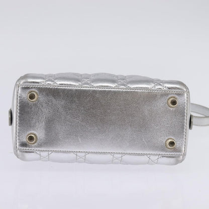 Christian Dior Cannage Granville Mini Bowling Bag Metallic Leather, Silver, Leather, Crossbody Bag