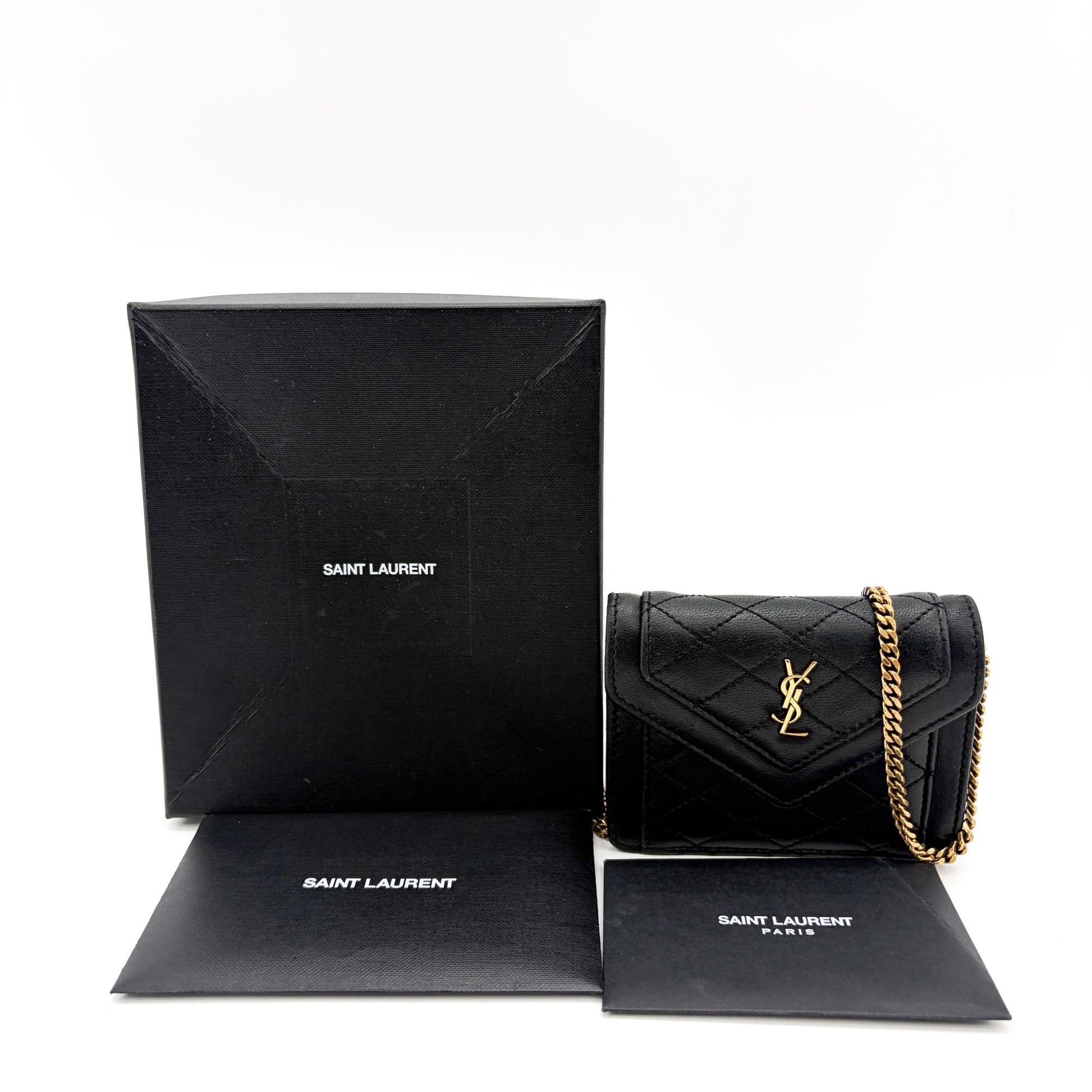 Saint Laurent Gaby Chain Quilted Leather, Black, Leather, Shoulder Bag