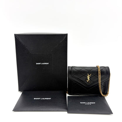 Saint Laurent Gaby Chain Quilted Leather, Black, Leather, Shoulder Bag