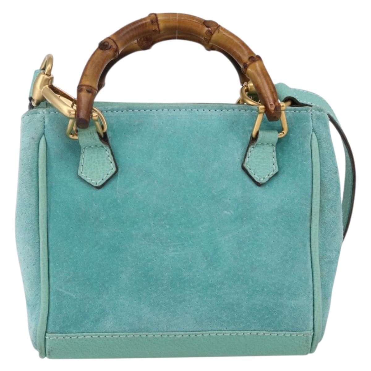 Gucci Bamboo Zip Pouch Leather, TURQUOISE, SUEDE, Clutche & pouche