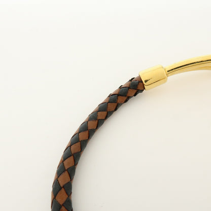 Hermes Jumbo Hook Braided Leather and Metal, Brown, Leather, Bracelet