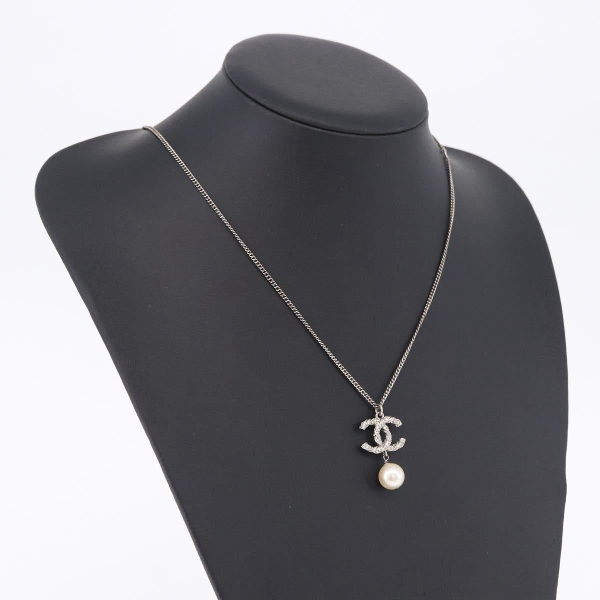 Chanel CC Pearl Drop Pendant Metal with Faux Pearl, Silver, Metal, Necklace
