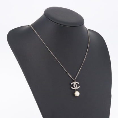 Chanel CC Pearl Drop Pendant Metal with Faux Pearl, Silver, Metal, Necklace