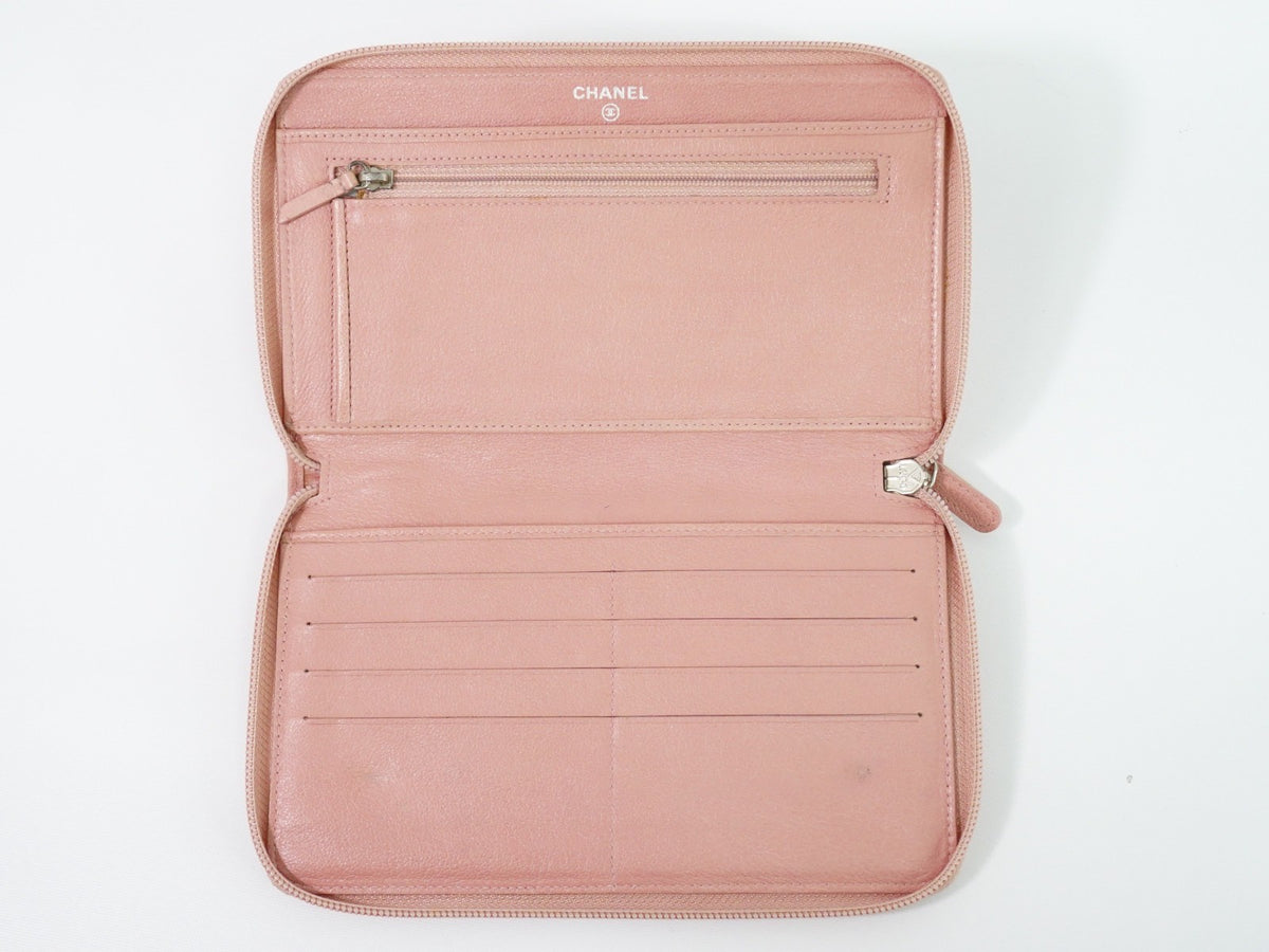 Chanel Camellia Zip Around Organizer Leather, Pink, Leather, Wallet