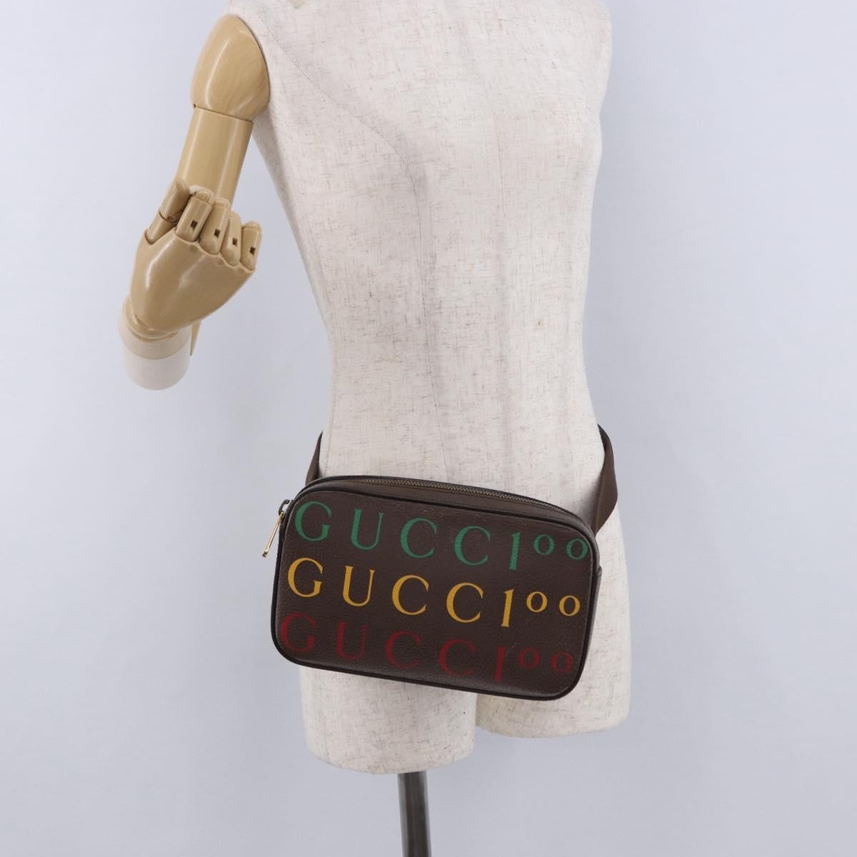 Gucci Aria 100th Anniversary Belt Printed Leather, Brown, Leather, Clutch