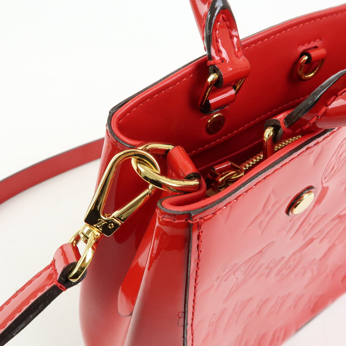 Louis Vuitton Montaigne Monogram Vernis, Red, Patent Leather, Handbag