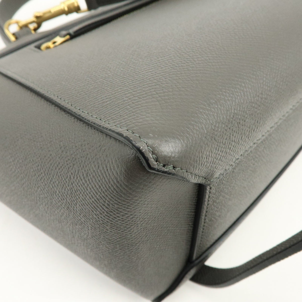 Celine Belt Textured Leather, Gray, Leather, Handbag