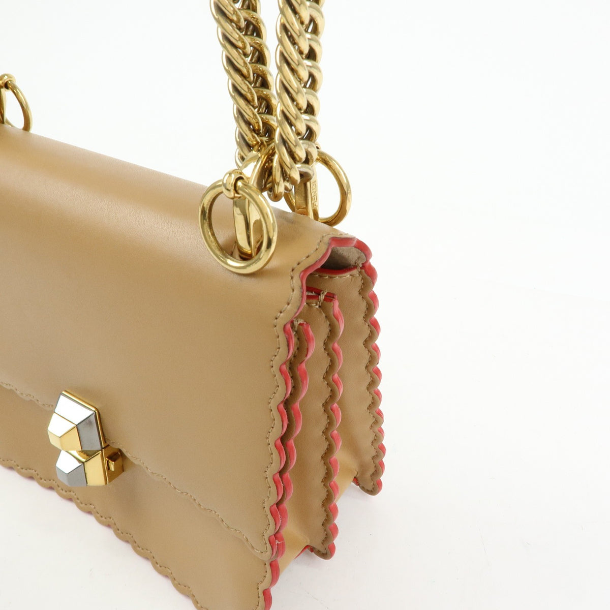 Fendi Kan I Leather, Beige, Leather, Shoulder Bag