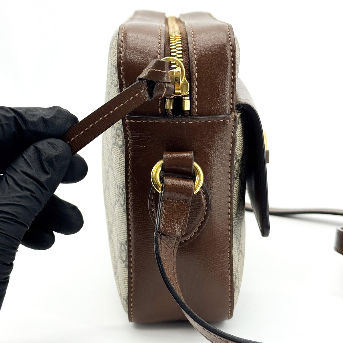 Gucci Horsebit 1955 Camera GG Coated Canvas with Leather, Beige, Canvas, Handbag
