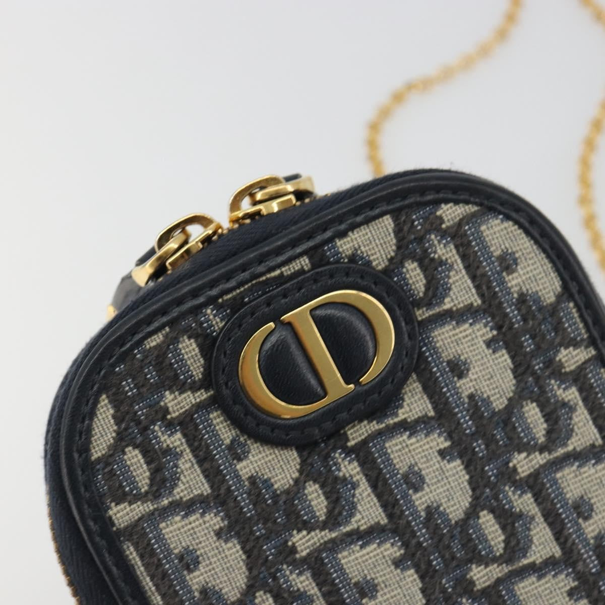 Christian Dior 30 Montaigne Phone Holder on Chain Oblique Canvas, Navy, Canvas, Clutch