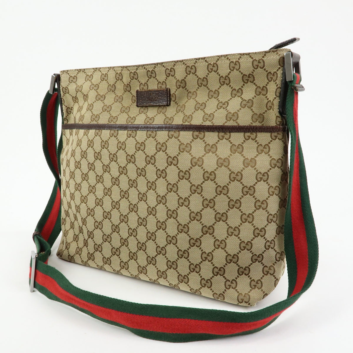 Gucci Web Strap Messenger GG Canvas, Beige, Canvas, Handbag