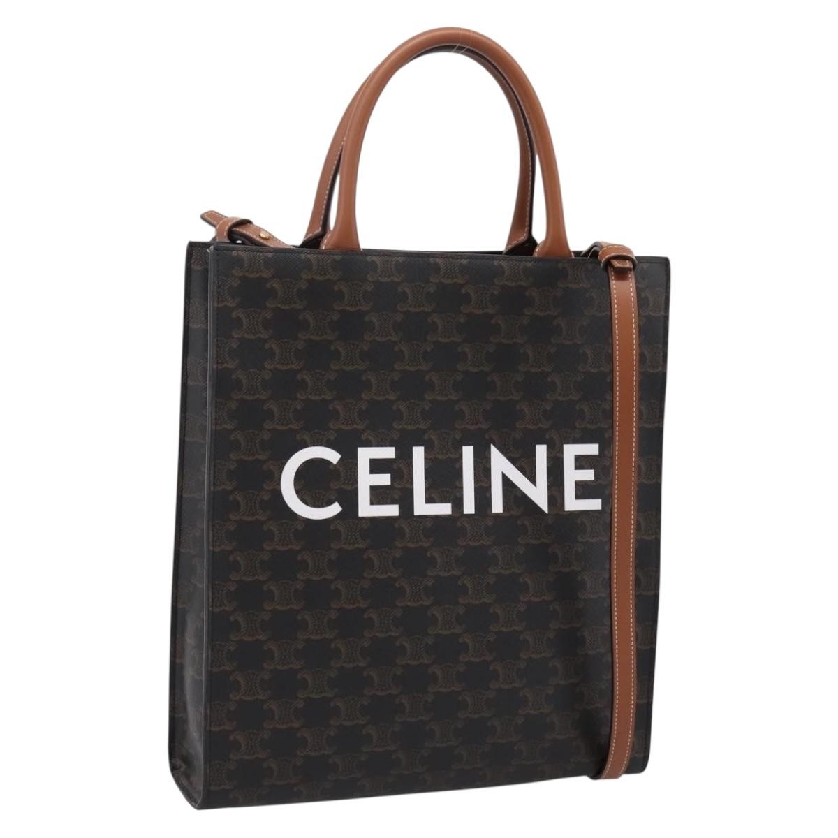 Celine Vertical Cabas Triomphe Coated Canvas, Brown, Canvas, Tote Bag