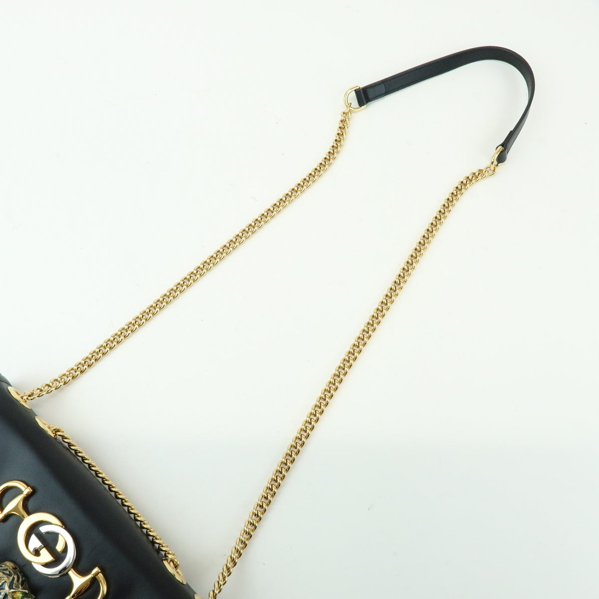 Gucci Rajah Chain Leather, Black, Leather, Tote Bag