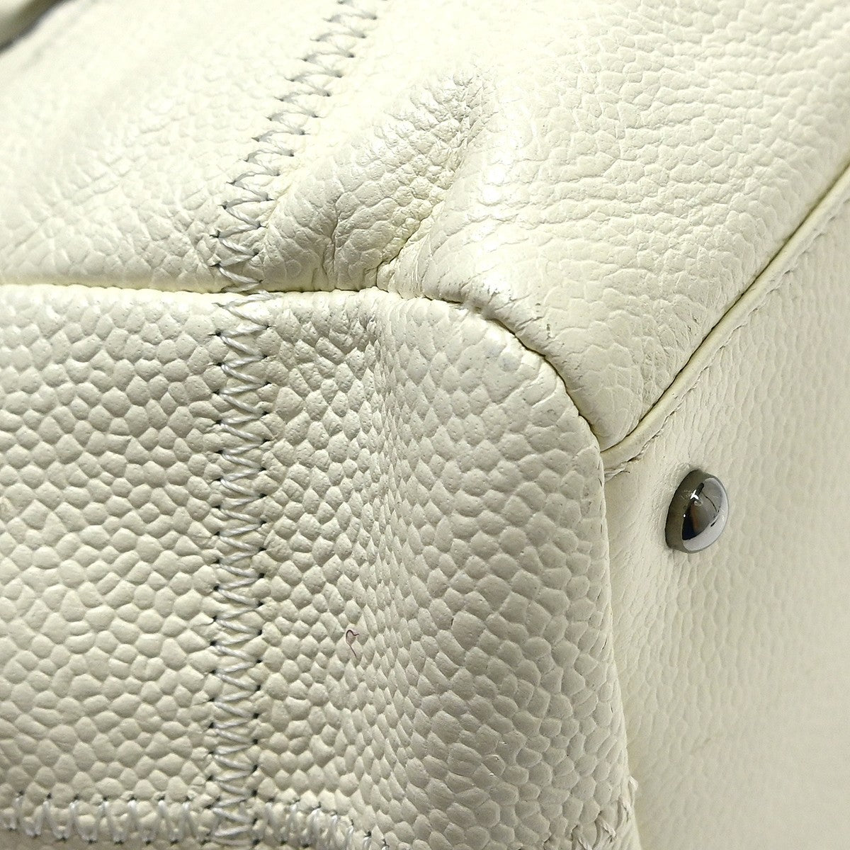 Chanel Square Stitch Bowler Quilted Caviar, White, Calfskin, Shoulder Bag