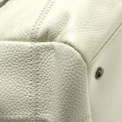 Chanel Square Stitch Bowler Quilted Caviar, White, Calfskin, Shoulder Bag