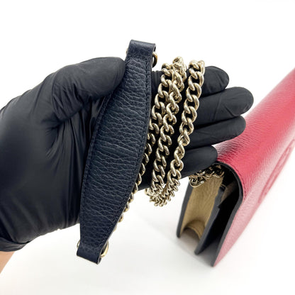 Gucci Soho Wallet on Chain Leather, Red, Leather, Crossbody Bag