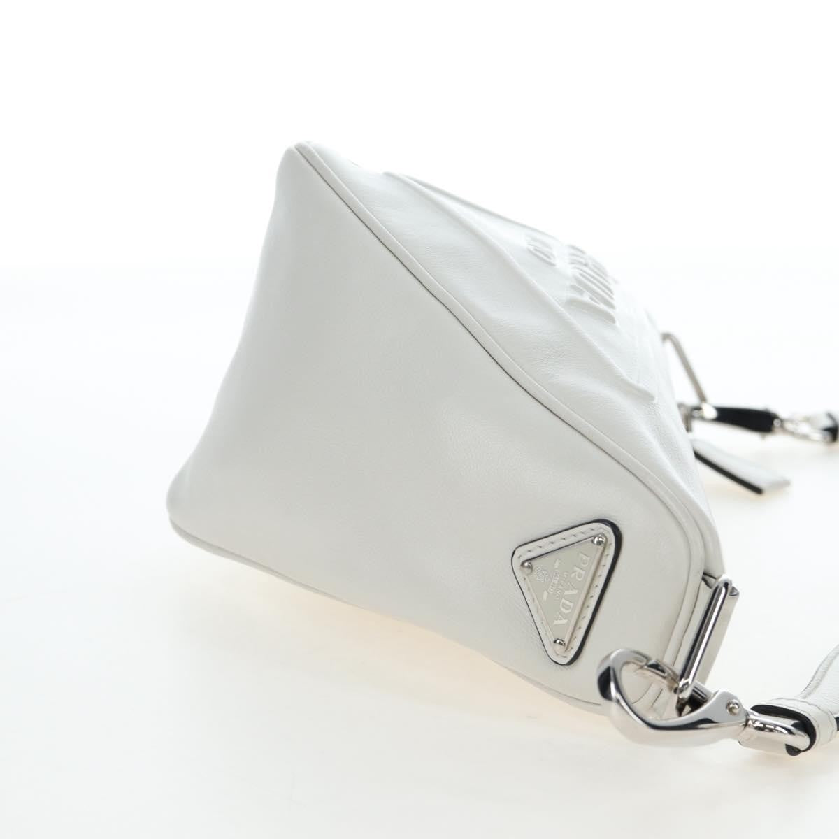 Prada Triangle Logo Wristlet Embossed Leather, White, Leather, Clutch