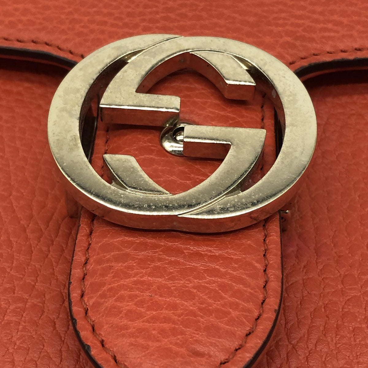 Gucci Interlocking Chain Leather, Orange, Leather, Crossbody Bag