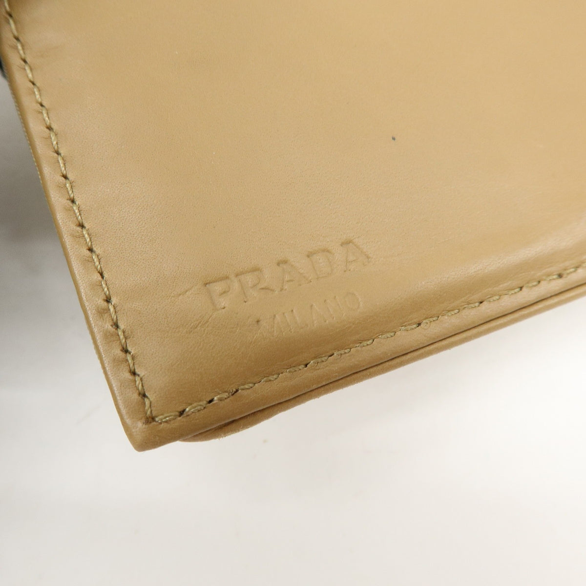 Prada Trifold Compact Saffiano Leather, Beige, Nylon, Wallet