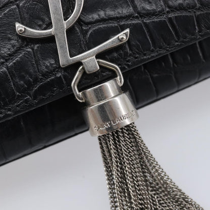 Saint Laurent Classic Monogram Tassel Chain Crocodile Embossed Leather, Black, Leather, Crossbody Bag