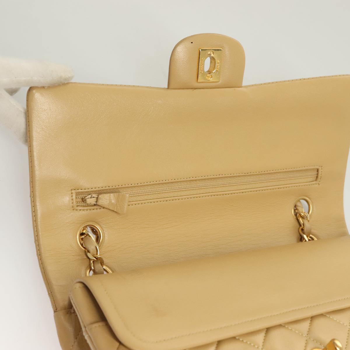 Chanel Vintage Classic Double Flap Bag Quilted Lambskin, BEIGE, LEATHER, Shoulder bag