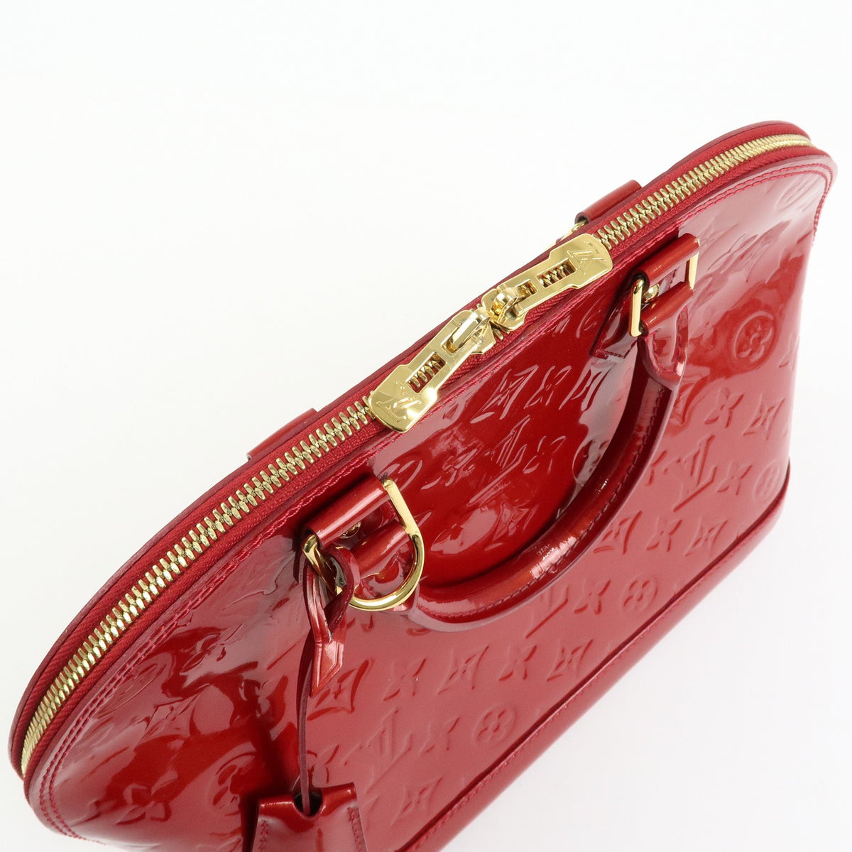 Louis Vuitton Alma Monogram Vernis, Red, Patent Leather, Handbag
