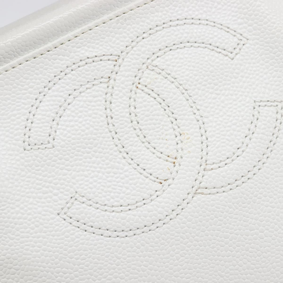 Chanel Vintage Wooden Quilted Caviar, White, Leather, Tote Bag