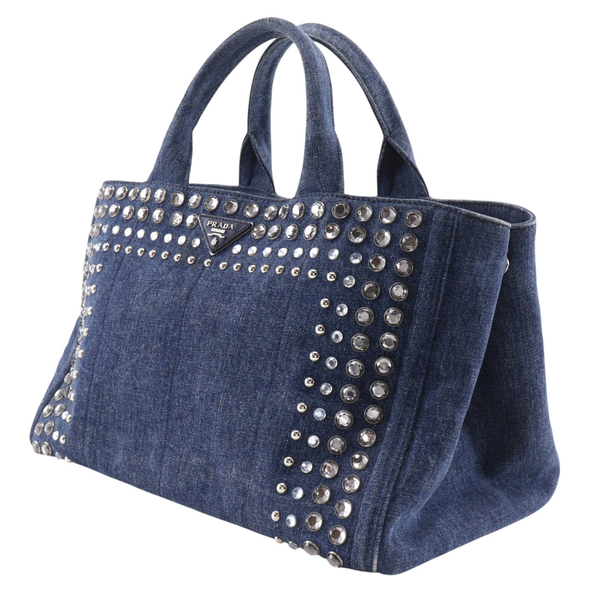 Prada Canapa Convertible Rhinestone Embellished Denim, Blue, Denim, Tote Bag
