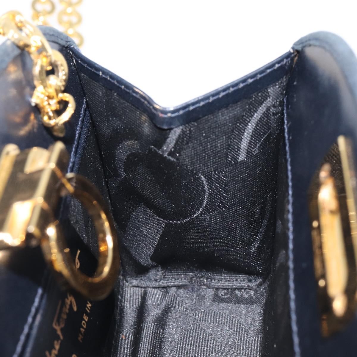 Salvatore Ferragamo Vintage Gancini Chain Suede, Black, Suede, Shoulder Bag
